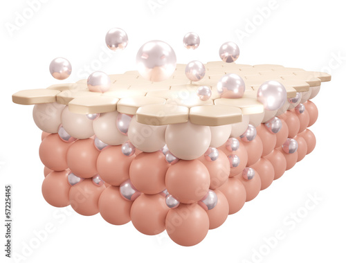 3d rendering of serum cream and vitamin drop on closeup skin cell layer for cosmetic advertise. 3D Render illustration.