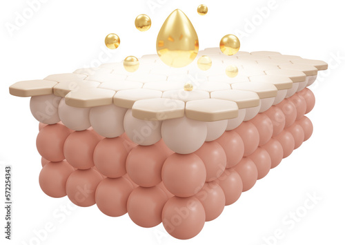 3d rendering of serum cream and vitamin drop on closeup skin cell layer for cosmetic advertise. 3D Render illustration.