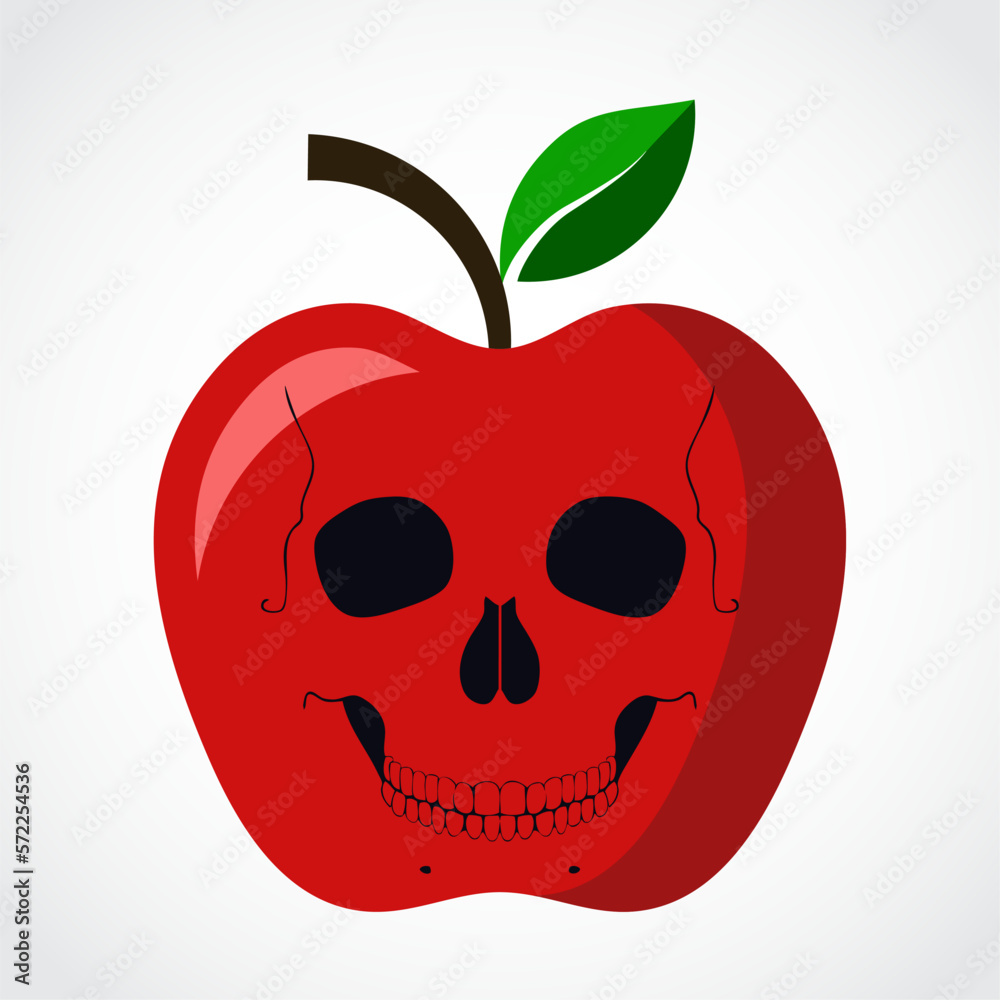 apple with skull face simple color illustration apple with skull face simple color illustration