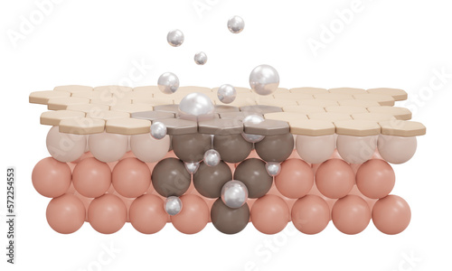 3d rendering of serum cream and vitamin drop on closeup skin cell with dark spot layer for cosmetic advertise. 3D Render illustration.