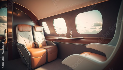 Futuristic luxurious corporate plane interior design generative ai © Roman