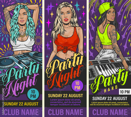 Night party flyers colorful set
