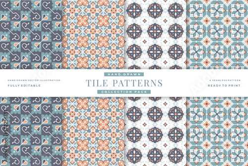 hand drawn tile seamless patterns collection 1
