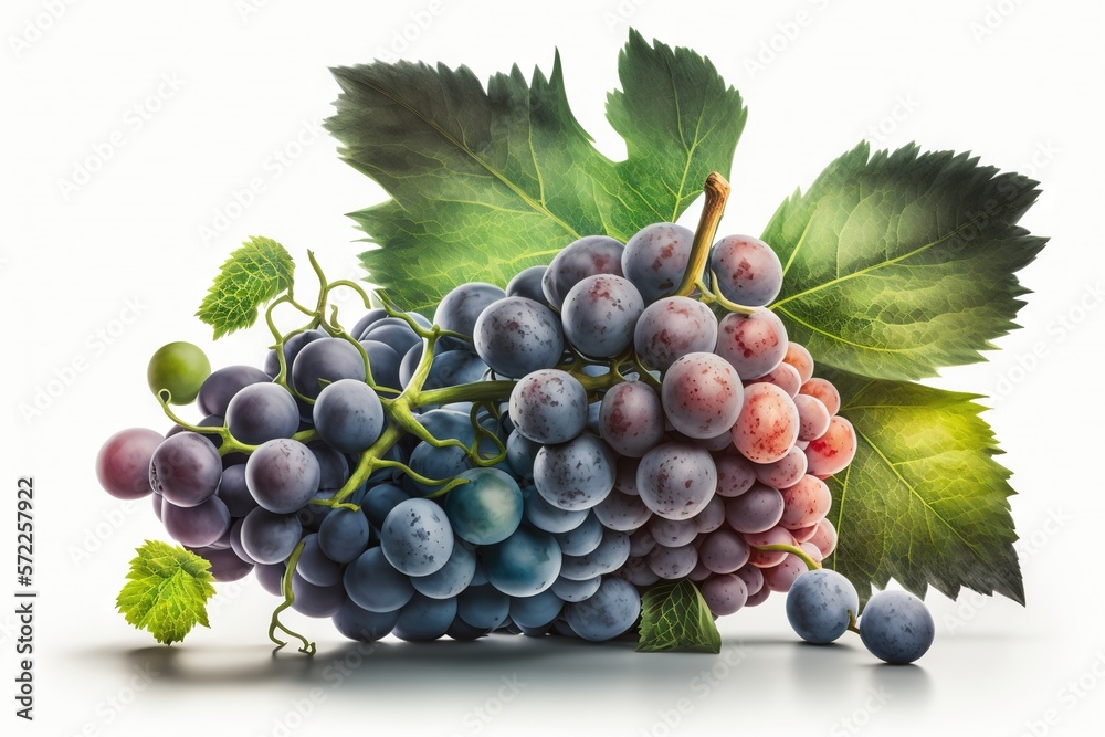 Fototapeta premium A bunch of grapes photoreal illustration on white background can easily be isolated generative ai
