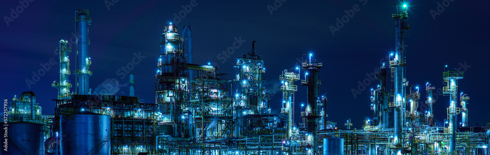 The petrochemical complex at Yokkaichi Port, Yokkaichi city, Mie prefecture, Japan at night.