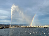 Jet d'Eau fountain at Geneva with rainbow