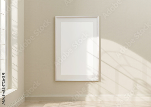 Fototapeta Naklejka Na Ścianę i Meble -  Mockup of a white photo frame in the living room, exhibition or hall. with clipping path. 3d rendering