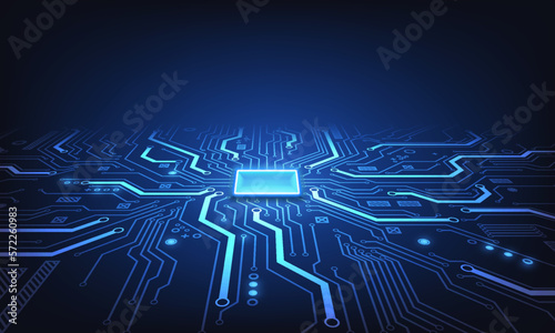 Abstract technology chip processor background circuit board and html code,3D illustration blue technology background vector.
