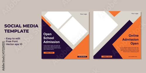 School admission square banner. Suitable for educational banner and social media post template