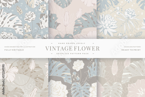 hand drawn lovely vintage flower seamless pattern pack
