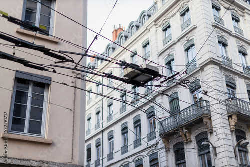 Obraz na plátně New trolleybuses hanging wires in Lyon city