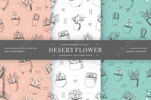 hand drawn lovely desert flower seamless pattern pack