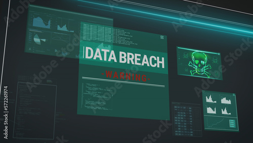 Data breach loss virus attack on computer system screen. Cyber ​​security hacker attack, firewall