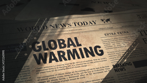 Fotografi Climate crisis and global warming headlines in old vintage newspaper in editoria