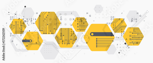 Abstract yellow hexagon futuristic background for design works. Science and technology.