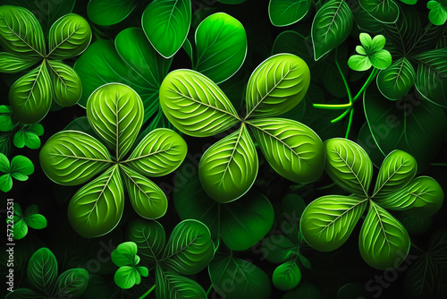 Celebrate St. Patrick's Day with green shamrock leaves. Generative AI