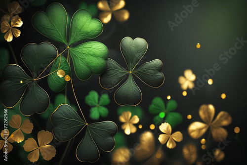 Celebrate St. Patrick's Day with green shamrock leaves. Generative AI photo