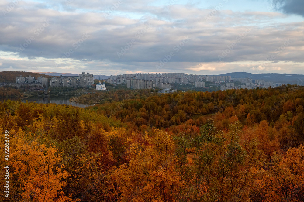 Murmansk in autumn. Beautiful view of the autumn city.