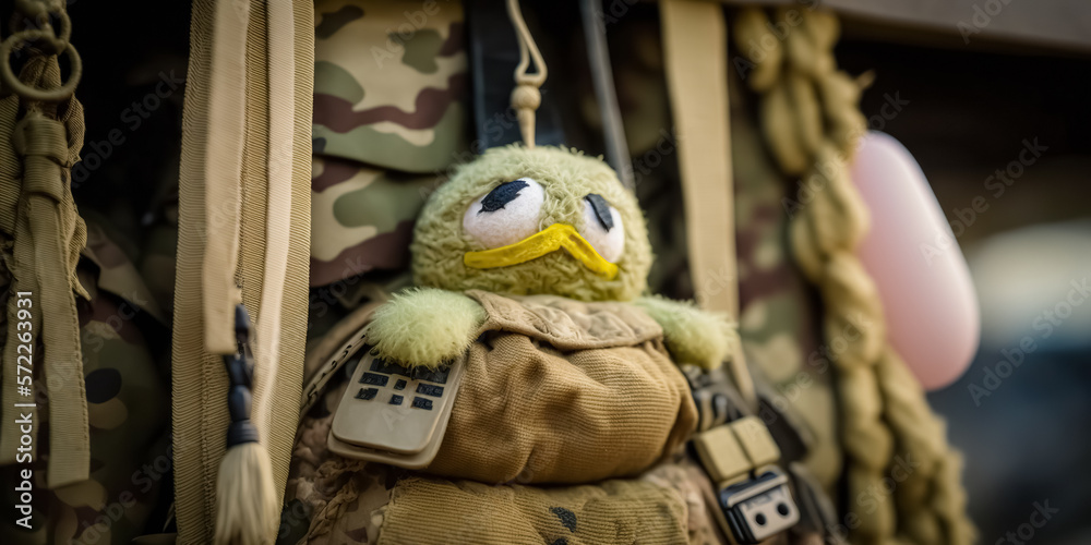 a Plush Toy Adorning a Soldier's Backpack During Active Duty in a War Zone. Emotional Resilience ...
