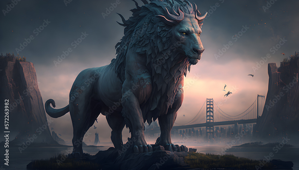 Mythical fantasy lion beast, created with Generative AI Technology 