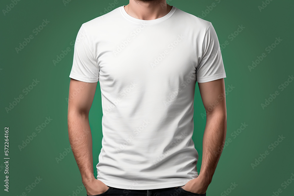 Man Wearing Blank White T-shirt - Generative AI Man Wearing Blank White T-shirt - Generative AI