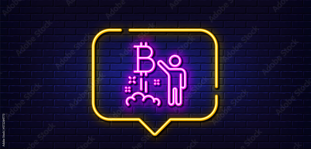 Neon light speech bubble. Bitcoin line icon. Cryptocurrency startup sign. Crypto project symbol. Neon light background. Bitcoin project glow line. Brick wall banner. Vector Neon light speech bubble. Bitcoin line icon. Cryptocurrency startup sign. Crypto project symbol. Neon light background. Bitcoin project glow line. Brick wall banner. Vector
