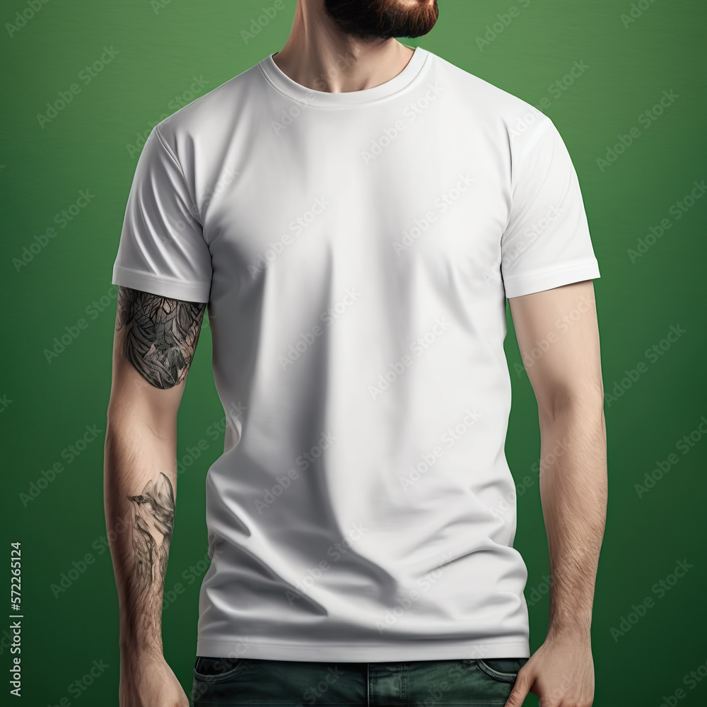 Man Wearing Blank White T-shirt - Generative AI Man Wearing Blank White T-shirt - Generative AI