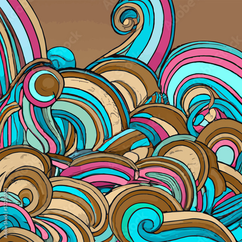 Outlined Doodles Random Colourful Waves Background.