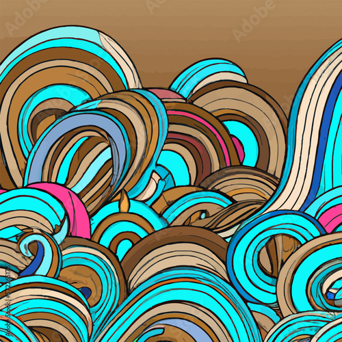 Colourful Waves Doodles Background.