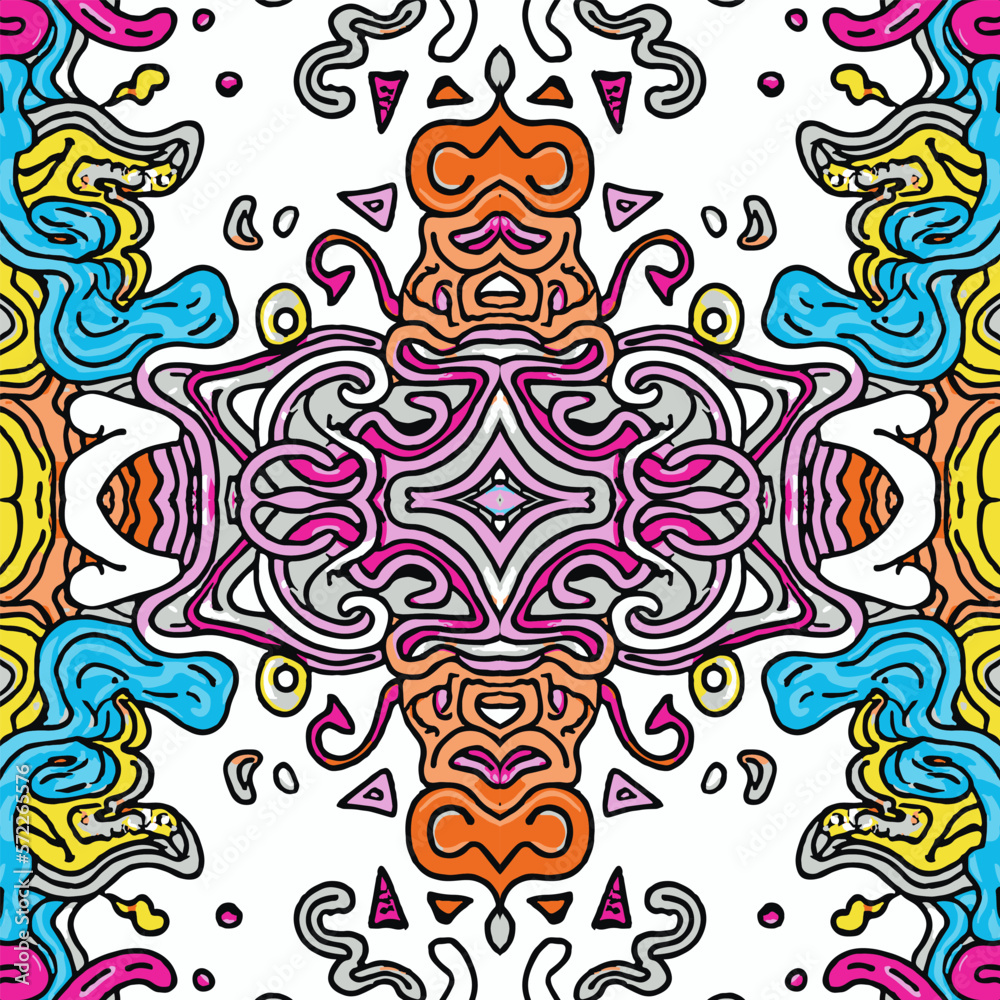 Seamless Colourful Waves Doodles Pattern.