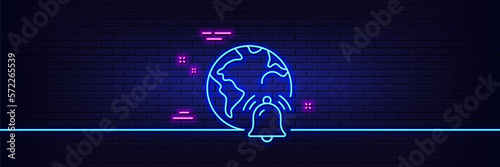Neon light glow effect. Internet notification line icon. Alarm reminder sign. Web alert message symbol. 3d line neon glow icon. Brick wall banner. Internet notification outline. Vector