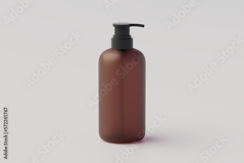 Amber Glass Pump Multiple Bottles Mock-Up, Liquid Soap, Shampoo Dispenser. 3D Illustration