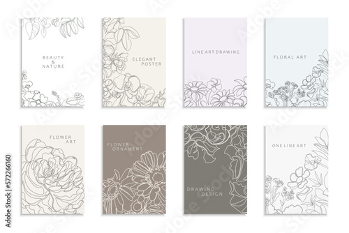 Collection of delicate floral covers, templates, placards, brochures, banners, flyers and etc. Colorful outline backgrounds, postcards, posters, invitation. Elegant cards with drawing flowers.