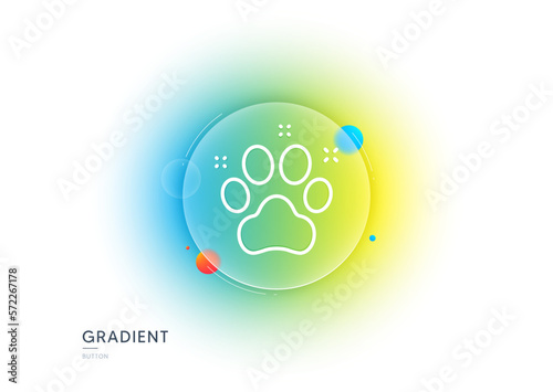 Pet friendly line icon. Gradient blur button with glassmorphism. Dog paw sign. Hotel service symbol. Transparent glass design. Pet friendly line icon. Vector