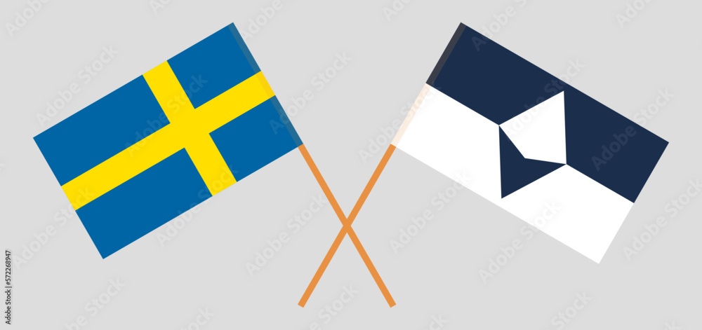 Crossed flags of Sweden and Antarctica. Official colors. Correct proportion