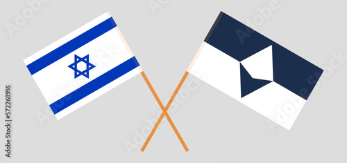 Crossed flags of Israel and Antarctica. Official colors. Correct proportion photo