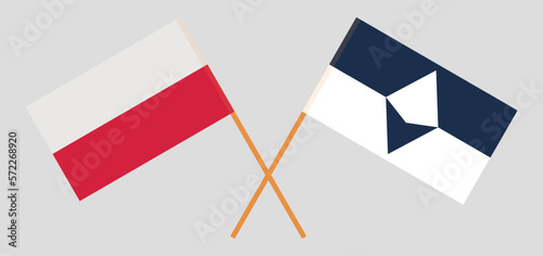 Crossed flags of Poland and Antarctica. Official colors. Correct proportion