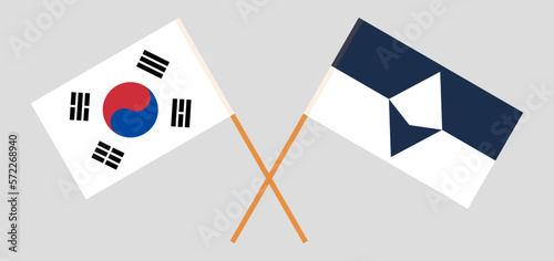 Crossed flags of South Korea and Antarctica. Official colors. Correct proportion