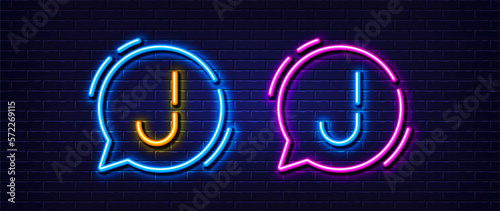 Initial letter J icon. Neon light line effect. Line typography character sign. Large first font letter. Glowing neon light speech bubble. Letter J glow 3d line. Brick wall banner. Vector