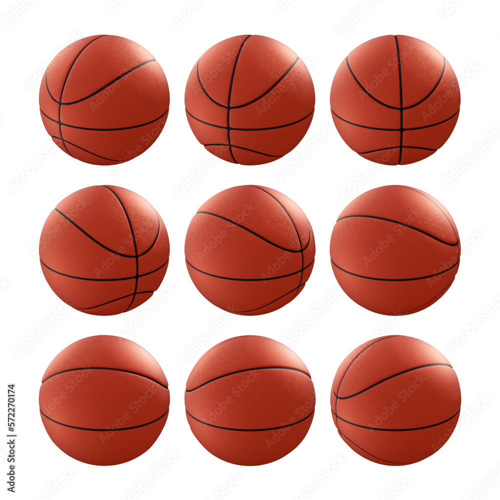 3d rendering sequential orange basket ball rotating perspective view