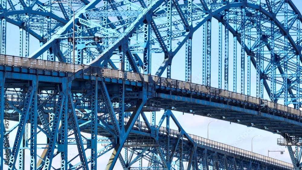 Transportation and travel across South Grand Island Bridge over Niagara River near Buffalo, New York beautiful architecture and engineering with blue sky Transportation and travel across South Grand Island Bridge over Niagara River near Buffalo, New York beautiful architecture and engineering with blue sky