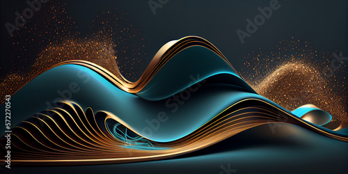 Abstract design turquoise gold wave line. Design element for banner, background, wallpaper, header, poster or cover.