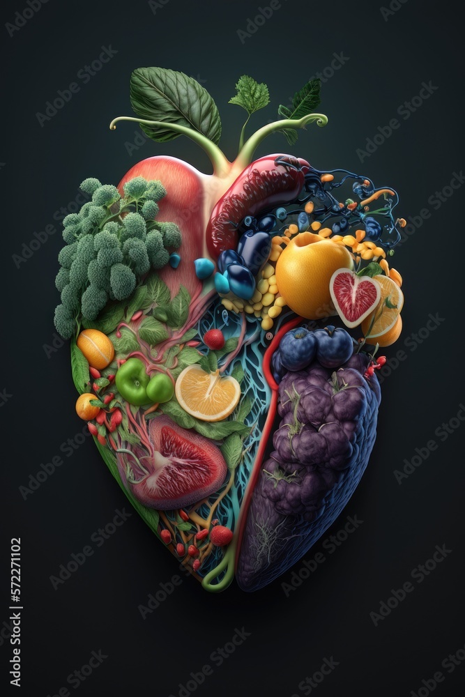 human heart made of fruits and vegetables
