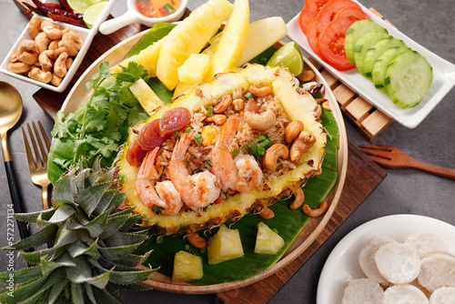 Fried rice with shrimp and pineapple ( Khao Pad Sapparod, Thai food)