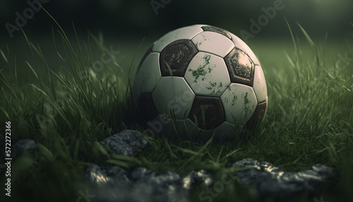 soccer ball on the grass. Generative AI © Артур Комис