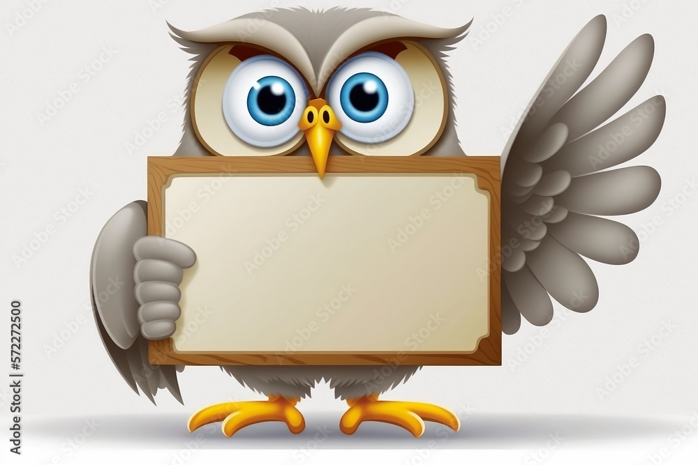 Naklejka premium owl with blank sign, generative ai