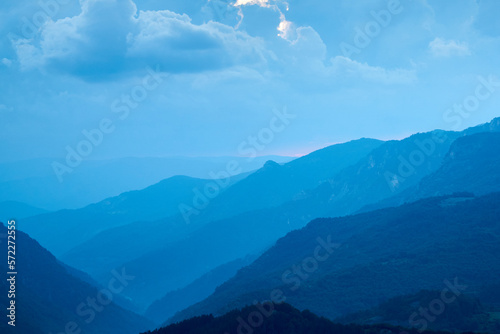 Blue Hour in the mountain - layers of mountain ranges, Bulgaria
