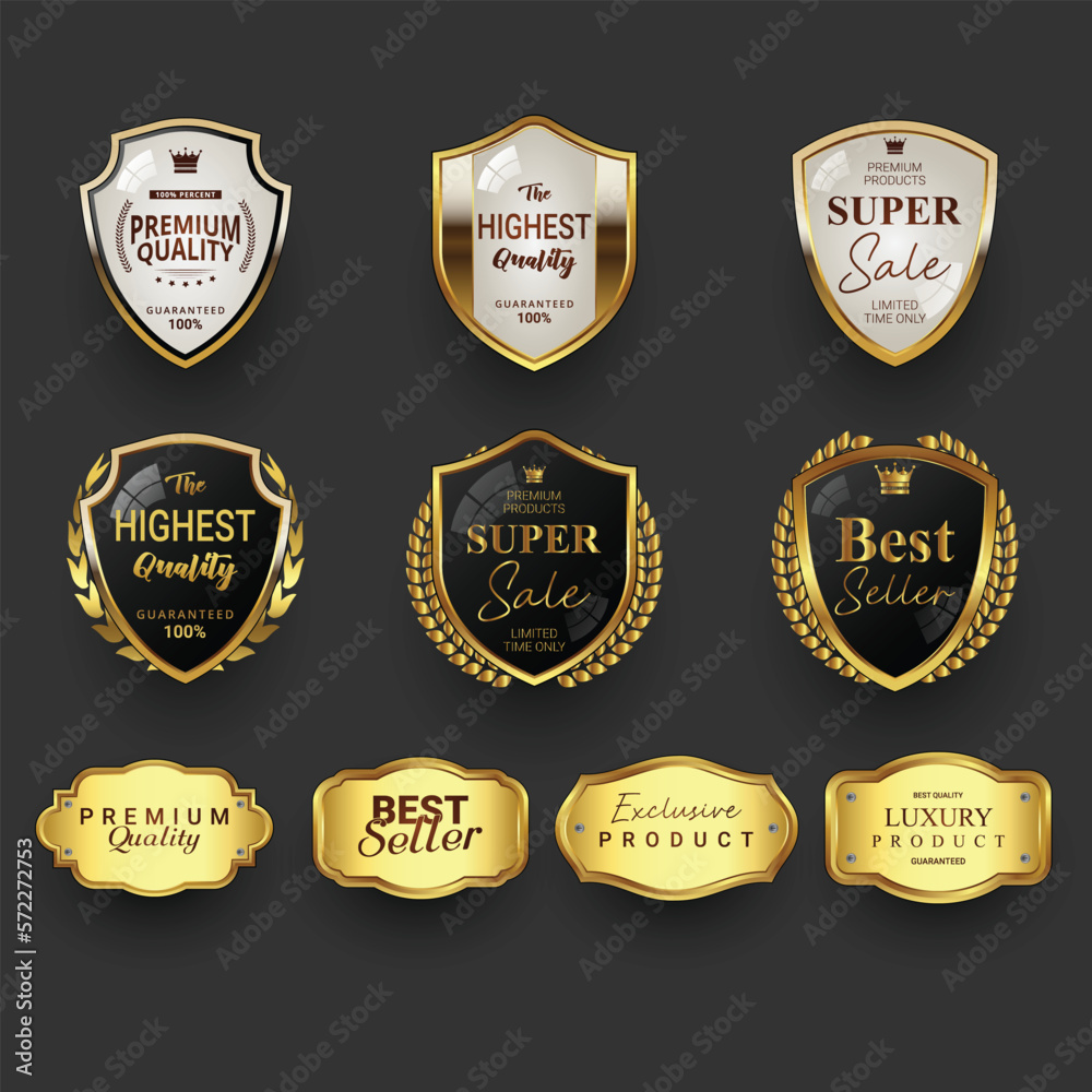 Set of premium quality golden badges and labels vector illustration