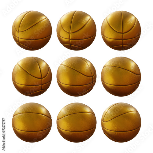 3d rendering sequential golden basket ball rotating perspective view