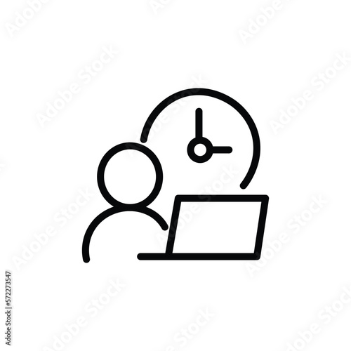 flexible schedule work icon, worker hours, punctual business man, part time job, remotely at the computer, thin line symbol on white background - editable stroke vector illustration eps10
 photo